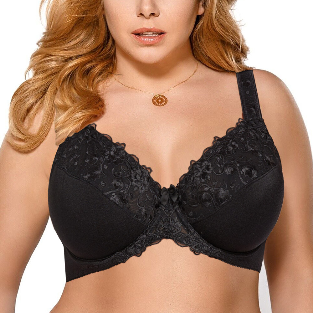 Plus Size Bra with Underwire Woman's Full Coverage Lace Bra Unlined Non Padded