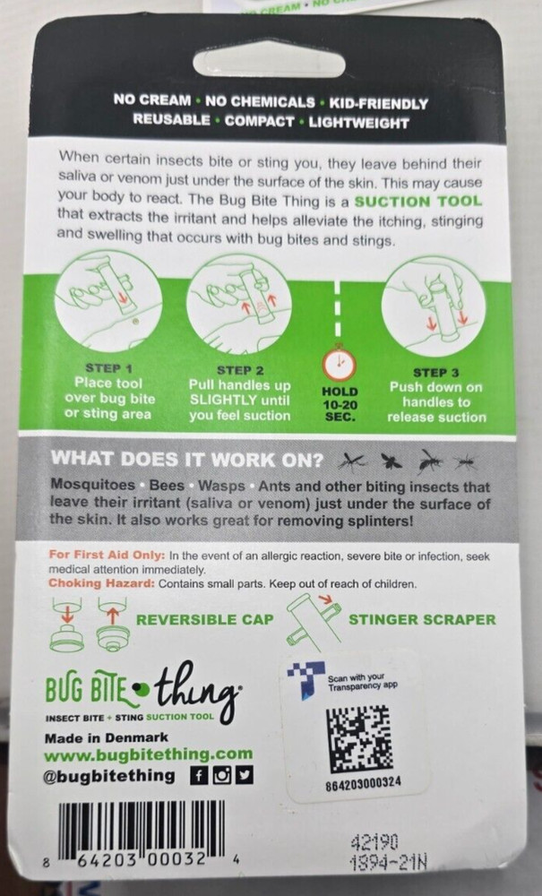 Bug Bite Thing Suction Tool ( 6 Pc ) made in Denmark