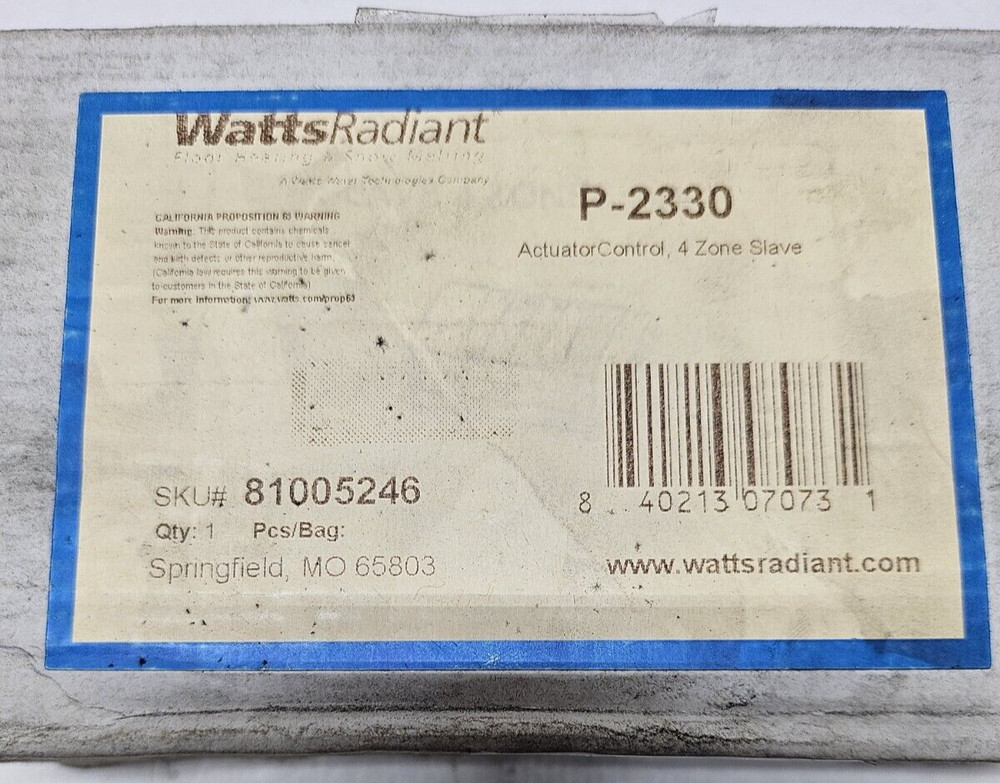 WATTS RADIANT P-2330 4 ZONE SLAVE Actuator Control