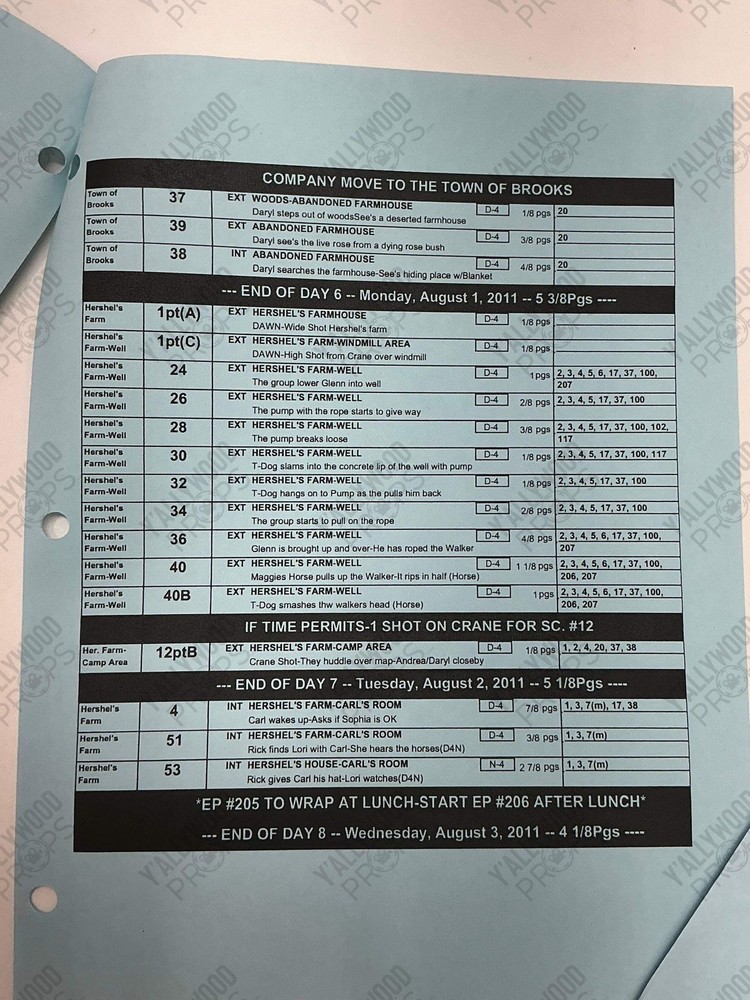 Blue Shooting Schedule S2E5 The Walking Dead