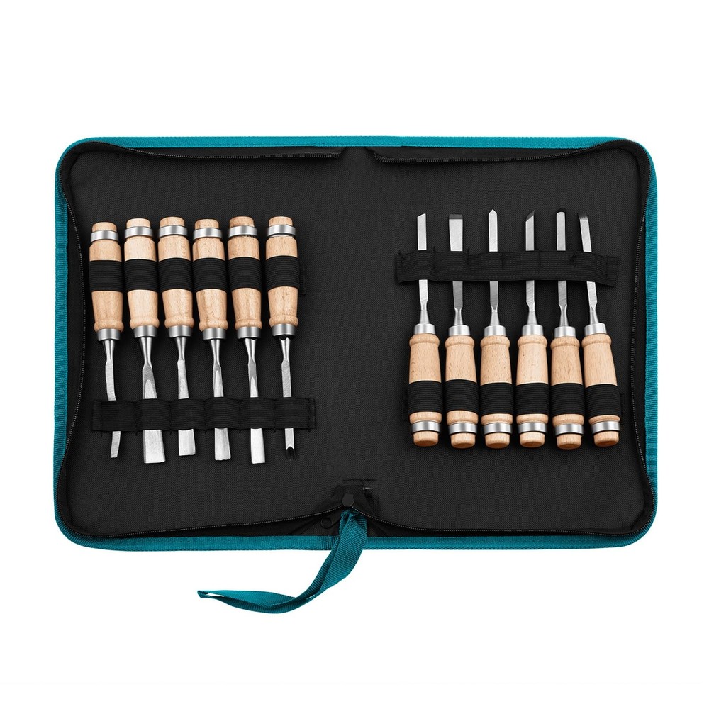 12 PCS Wood Carving Chisel Set Sharp Woodworking Tools Case Storage DIY