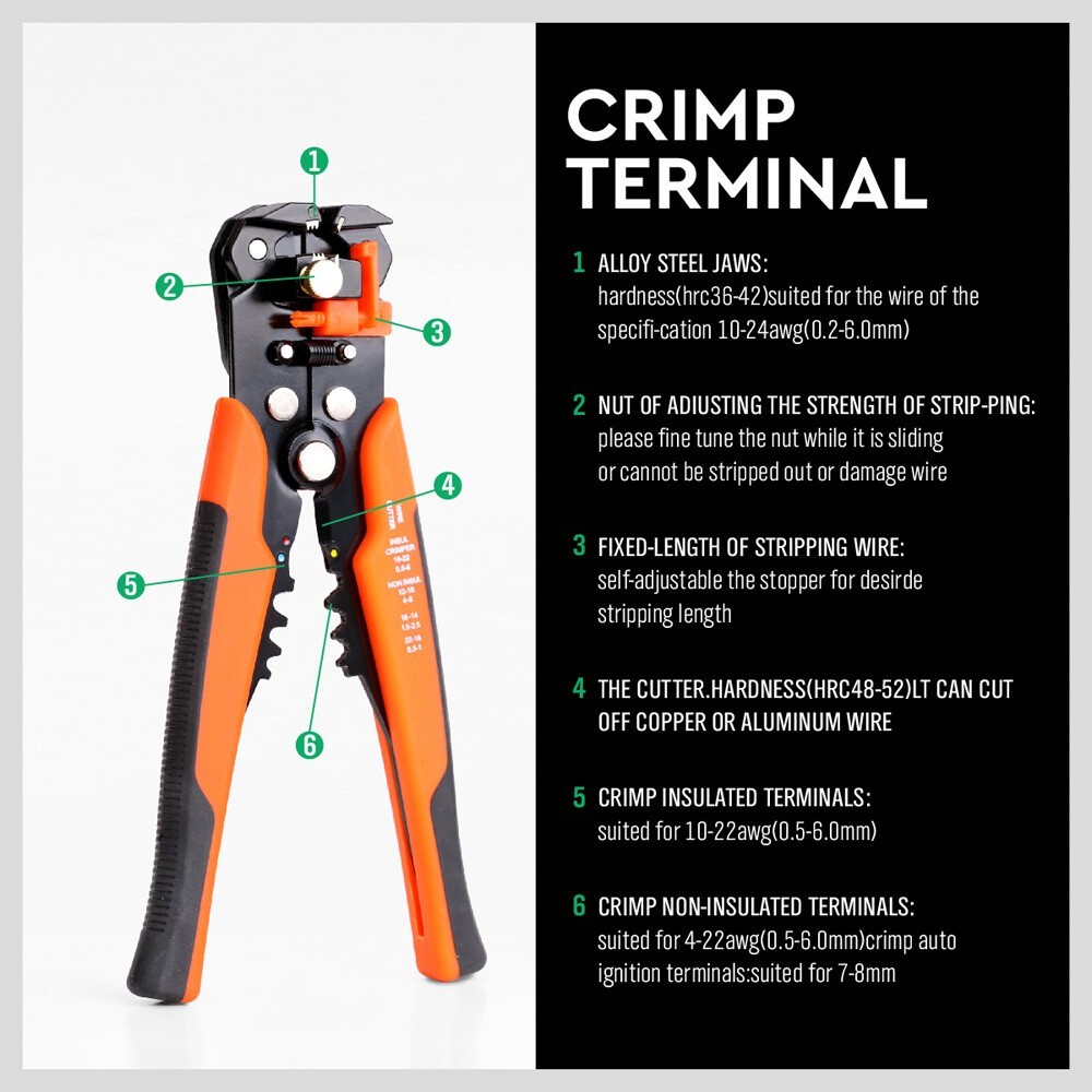 8" Self-Adjusting Wire stripper Cable Cutter Crimper Electricians Crimping Tool
