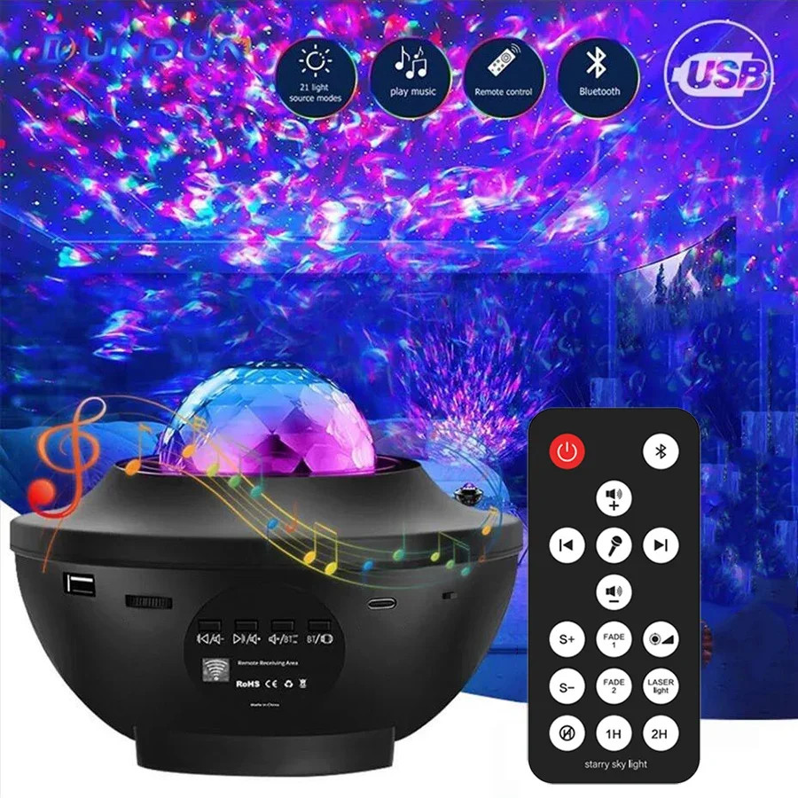 LED Starry Galaxy Projector Night Light Child Gift USB Bluetooth Music Player