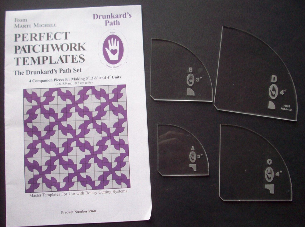 Drunkard's Path Perfect Patchwork template set 3"   3  1/2"  4"