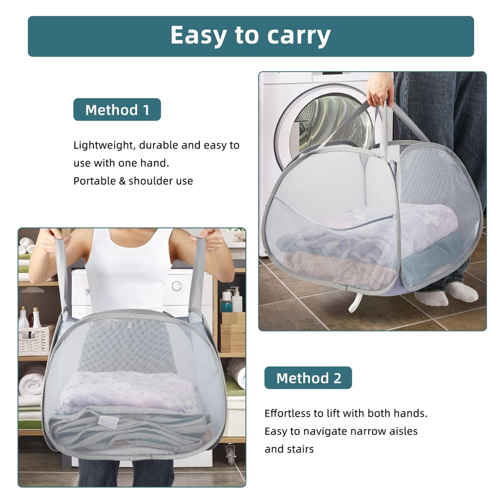 Collapsible Laundry Baskets, 90L Large Foldable Laundry Basket, Durable Mesh ...
