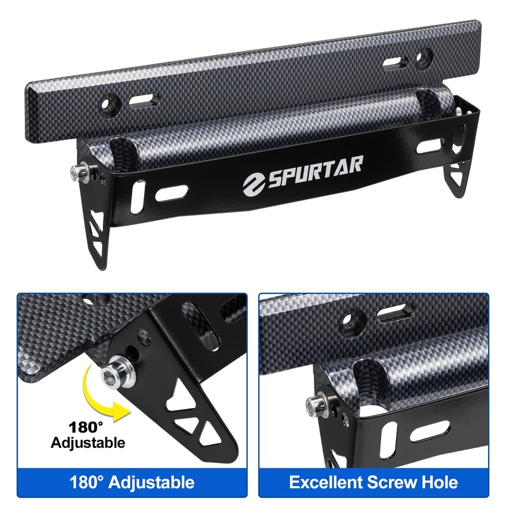 Spurtar License Plate Frames, Adjustable Front Car Holder Black