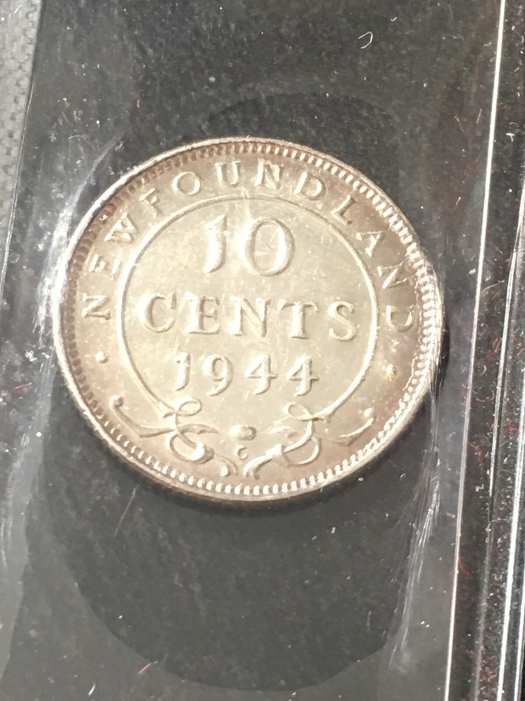 1944C ICCS Graded Newfoundland, ¢10 Ten Cent, **AU-50**