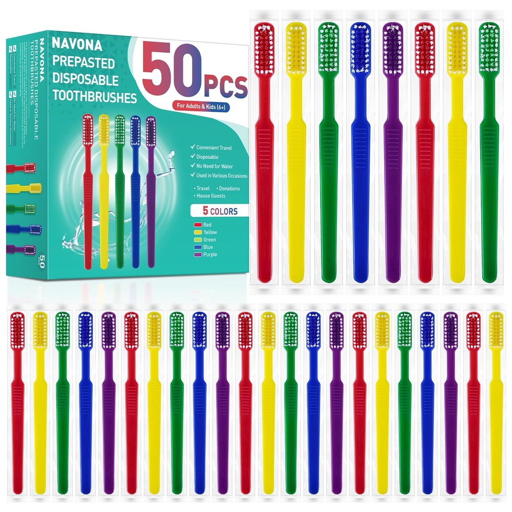 50 PCS Prepasted Disposable Toothbrushes with Toothpaste, Premium Bulk Toothb...