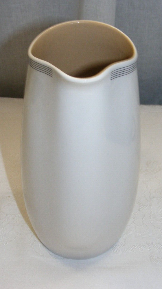 Vintage Pottery Franciscan White Stone Ware Fan Tan Pitcher 3-e