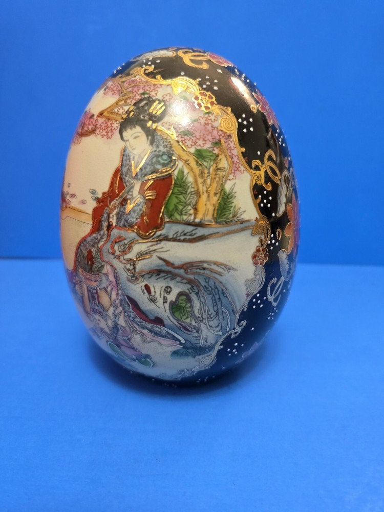 Hand Painted Oriental Porcelain Large Egg