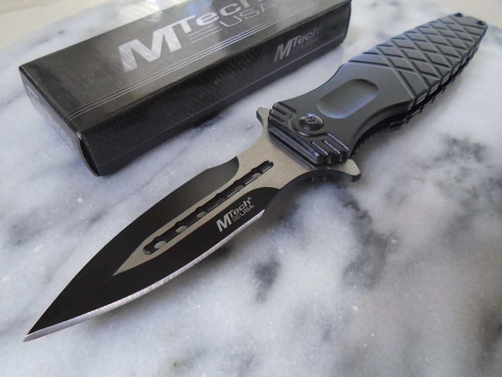 Mtech Assisted Open Dagger Pocket Knife Black Folder MT-A2044BK Spear Point New