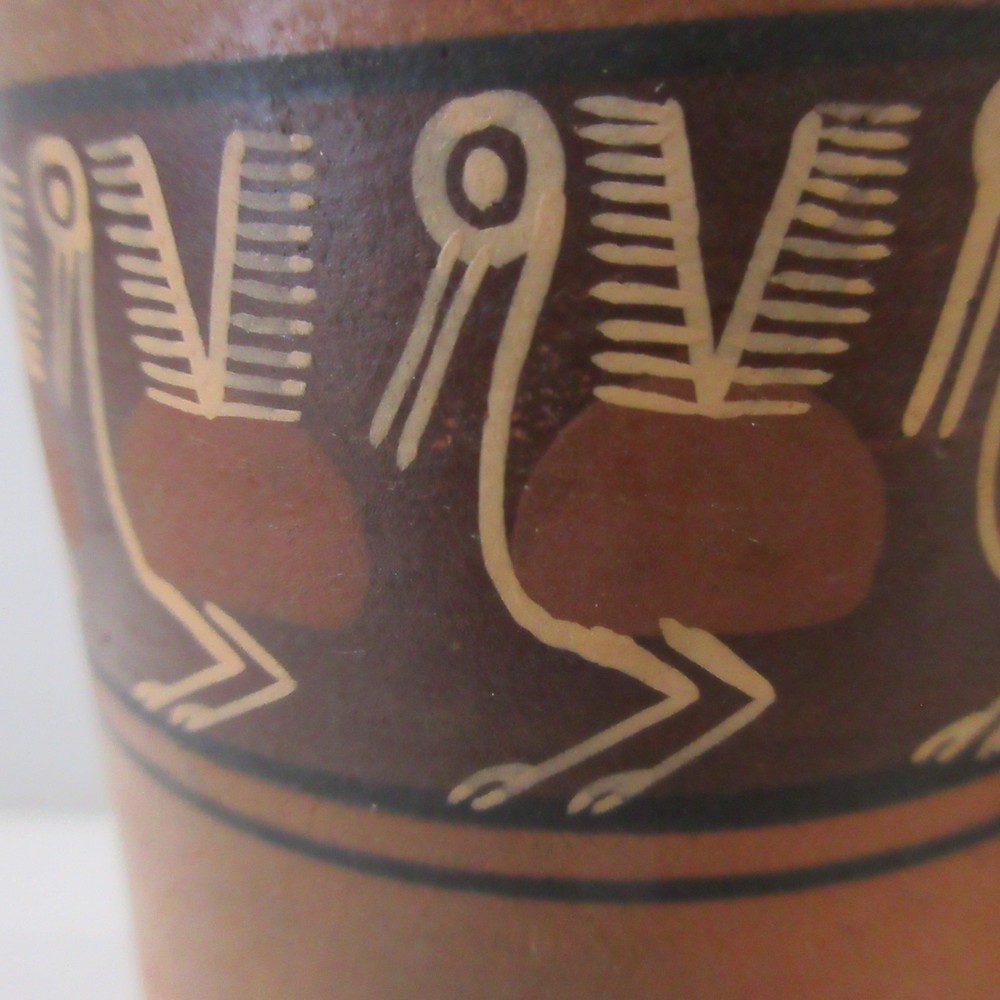 Peruvian Red Clay Earthenware Vessels Drinking Cup Vase Handmade Hand painted