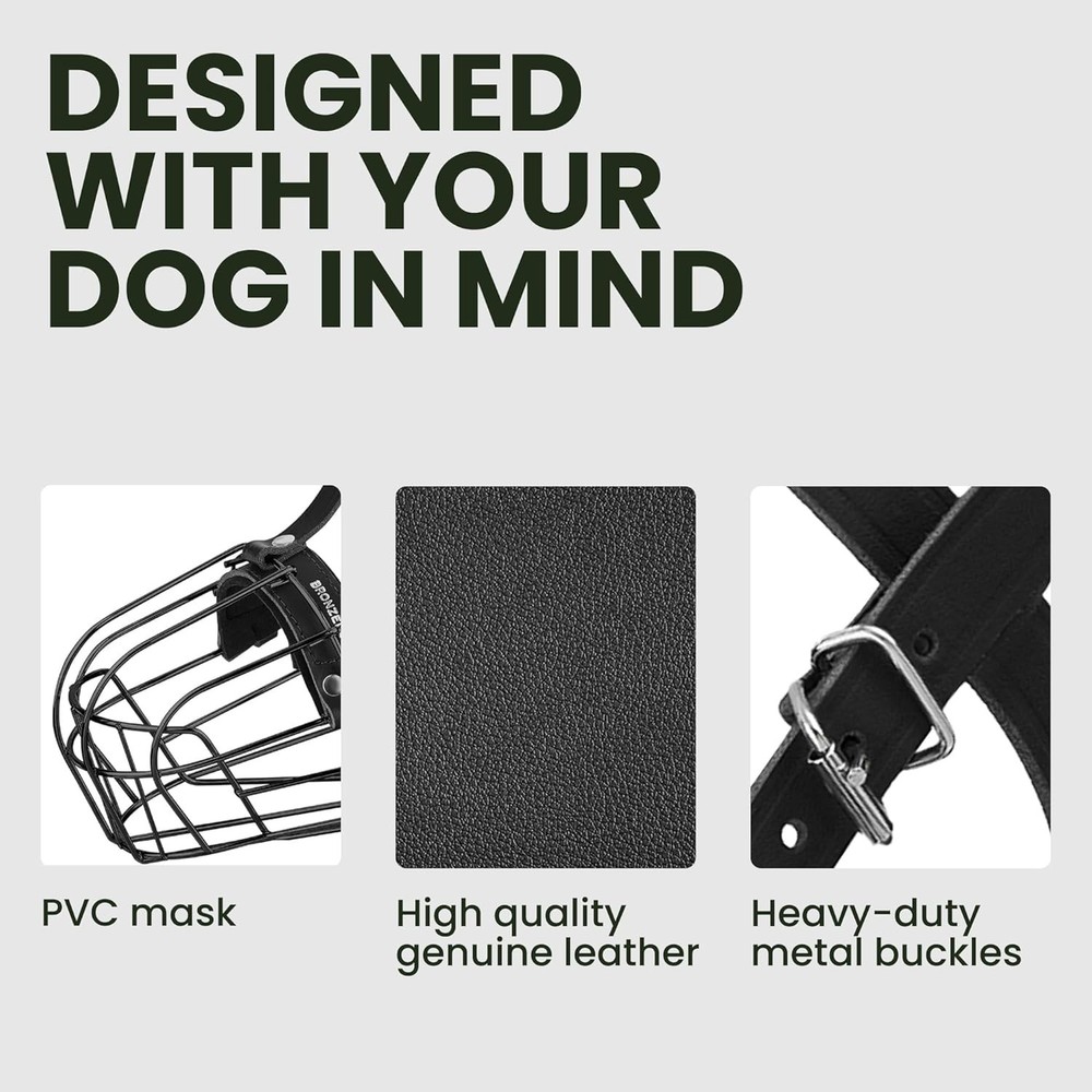 Humane Large Dog Muzzle with Adjustable Straps - Breathable Wire Basket Design