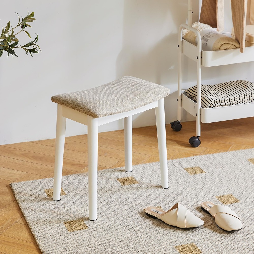 Saddle Cushion Vanity Stool Chair, Foot Rest Stool with Solid Wood Legs, Mode...
