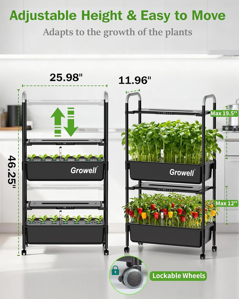 Vertical Hydroponics Growing System with LED Light & Water Pump, 54 Pods