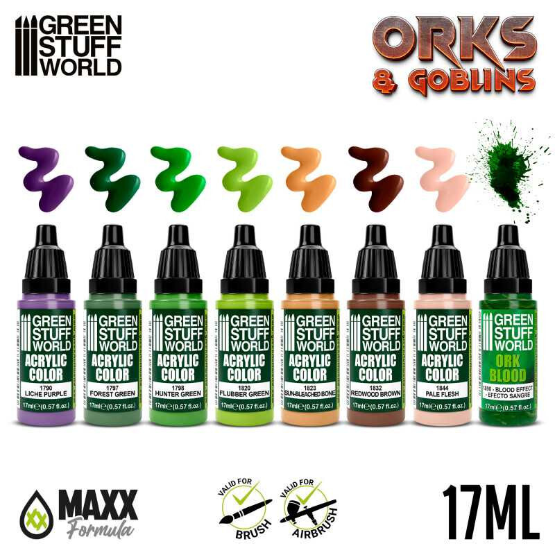 Green Stuff World Orks & Goblins Acrylic Model Paint Set - 8 Paints