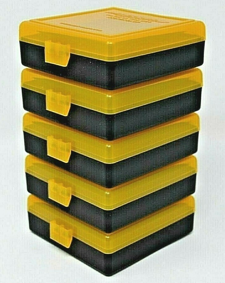 22 lr Ammo Box / Case / Storage (5 PACK) Capacity 100 / YELLOW TOP-BLACK BOTTOM