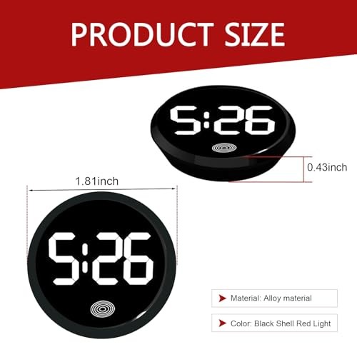 Car Digital Clock, Round Touchscreen Luminous Clock with LED Time 1 PC White