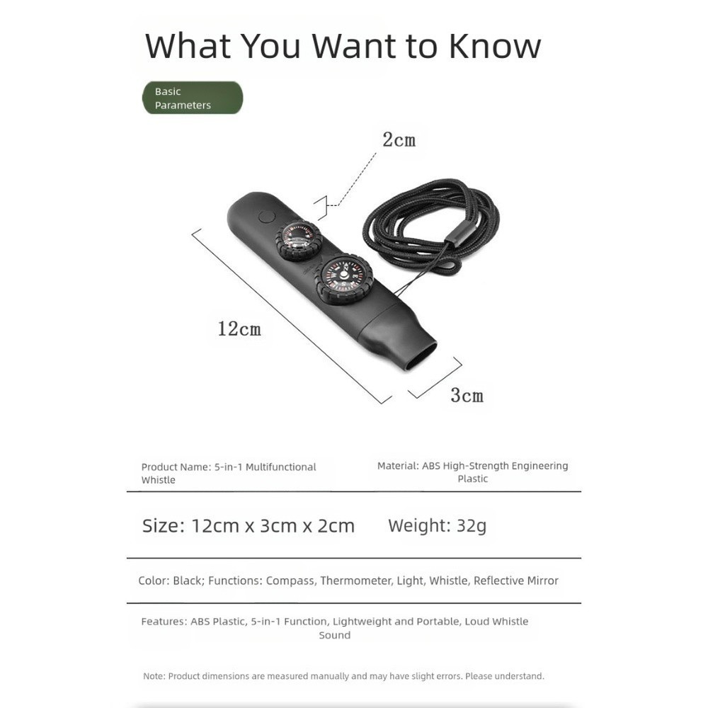 Multi functional 7 in 1 Whistle with LED Light For Compass for Camping Gear