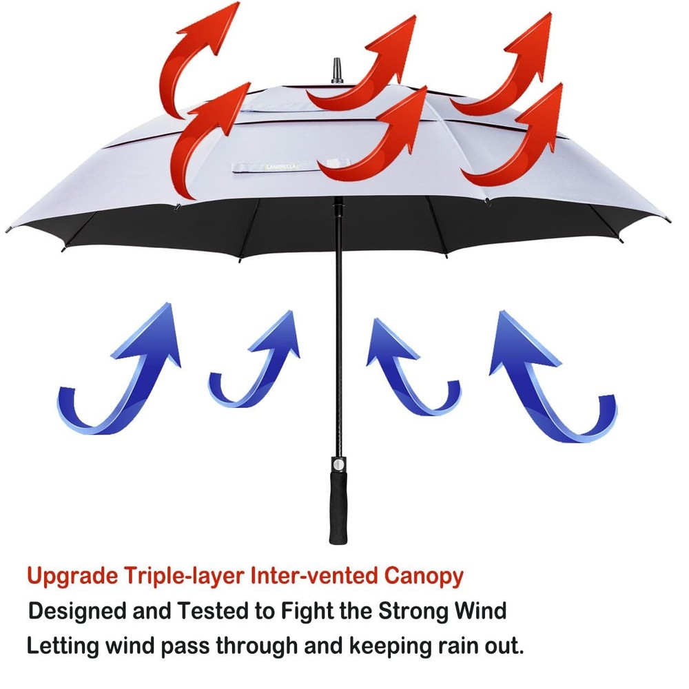 Golf Umbrella Windproof Stick Umbrella Triple-layer Inter-vented Canopy Vente...