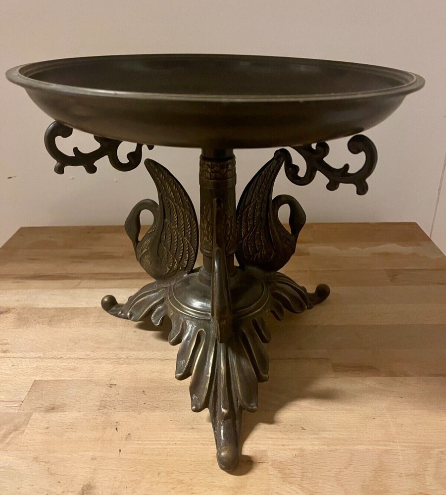 Metallic Bronze 3 Swans Large Centerpiece Compound Bowl - Age Unknown