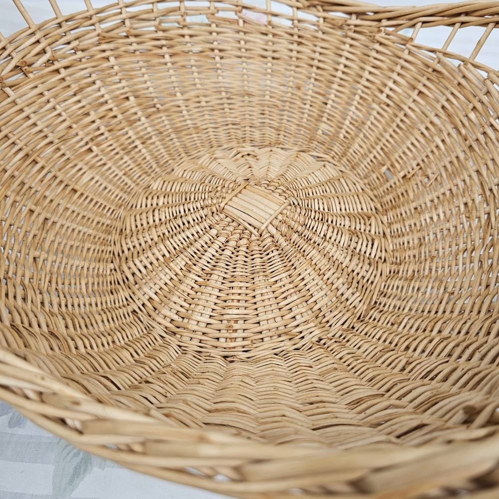Wicker Woven Basket Natural Tone Decorative Handle Set