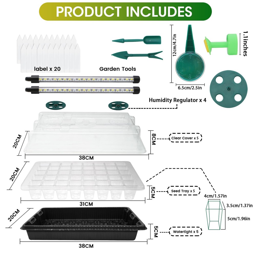80-Cell Seed Starter Tray with Grow Light, 2-Pack Adjustable Brightness Seed ...