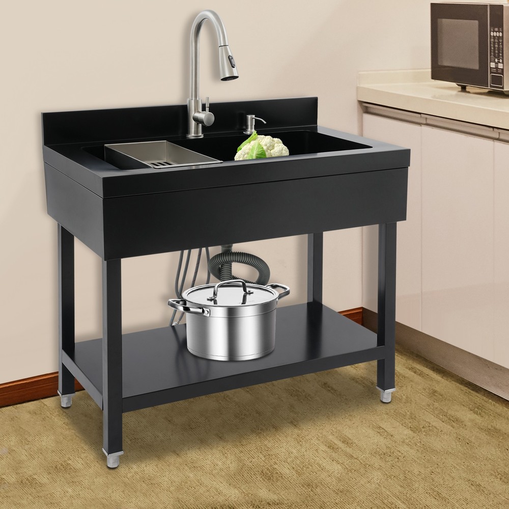 Freestanding Stainless Steel Utility Sink, Rectangular Single Bowl Utility Sink