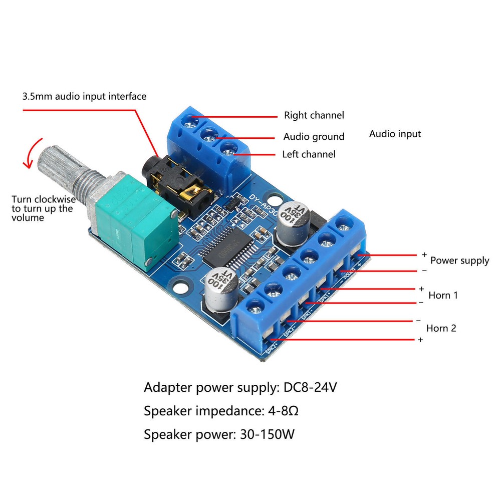 30Wx2 Stereo Digital Power Amplifier Board DIY Module with Volume Control