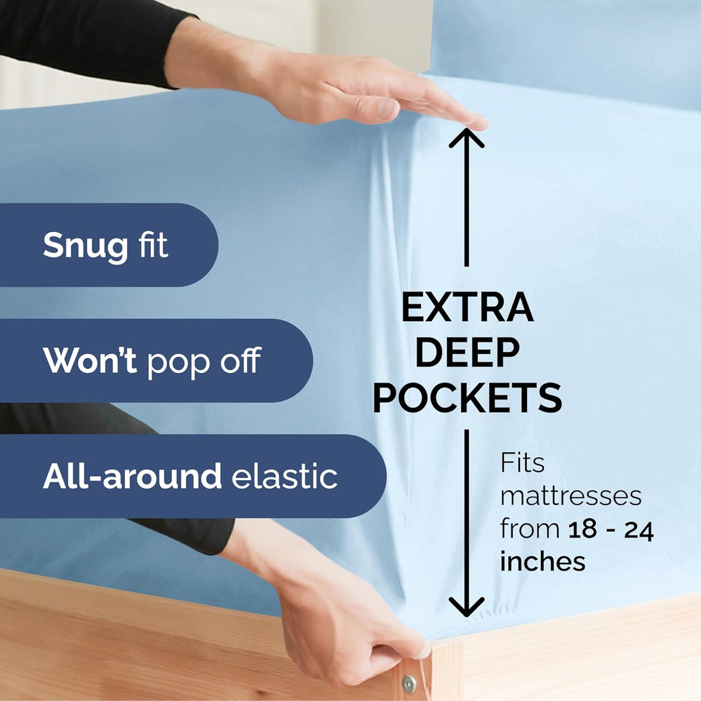 Extra Deep Split King Sheet Set - 7 Piece Breathable & Cooling Sheets - Hotel Lu