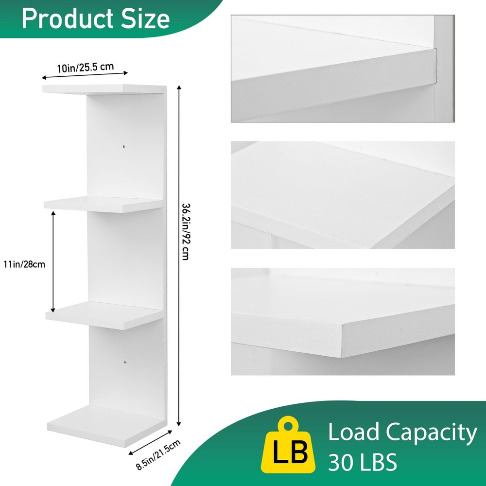 4 Tier Wall Shelf Unit,Vertical Column Floating Storage Home Decor Organizer,...