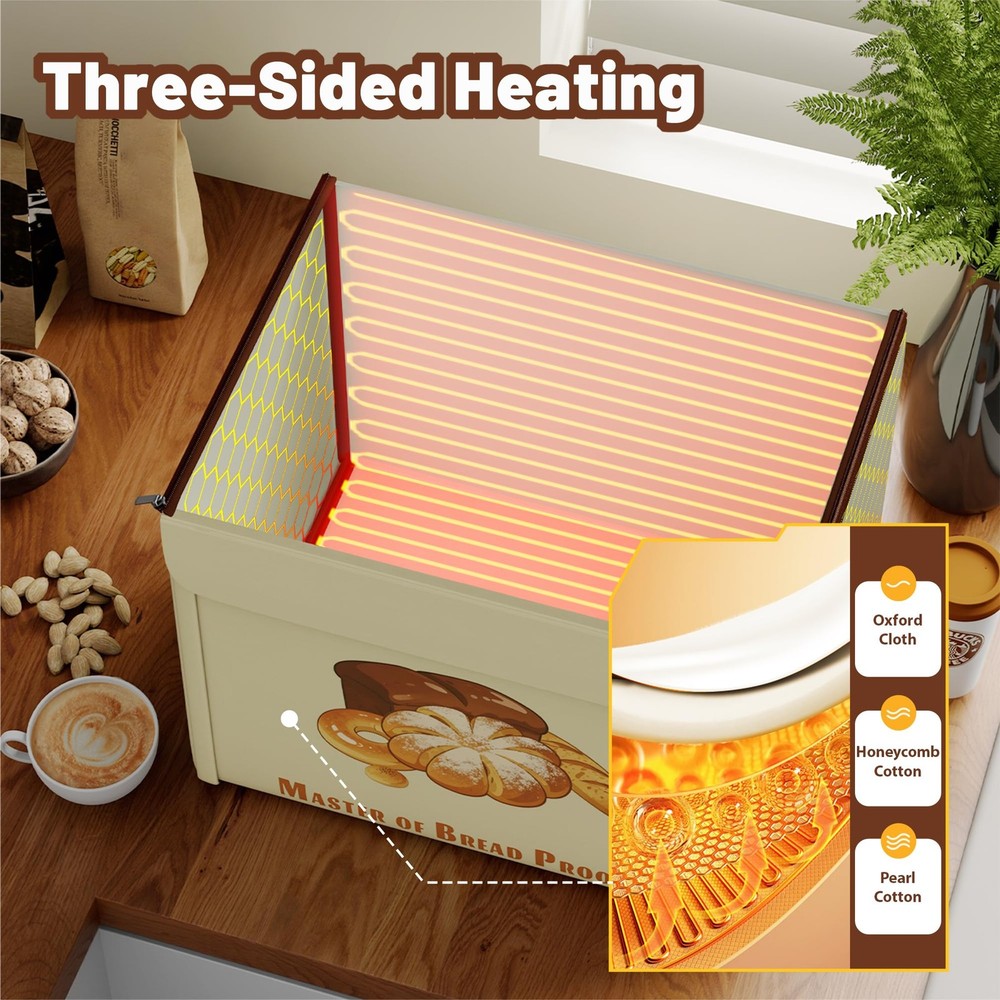Foldable Bread Proofing with 3-Sided Even Heating, 68–131°F Precise Temp Cont...