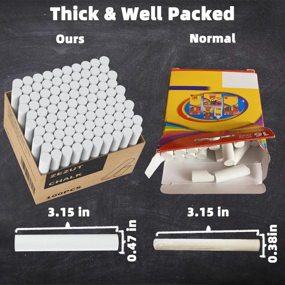 White Chalk 100PCS, Low Dust Chalks Stick Bulk for Chalkboard Blackboard