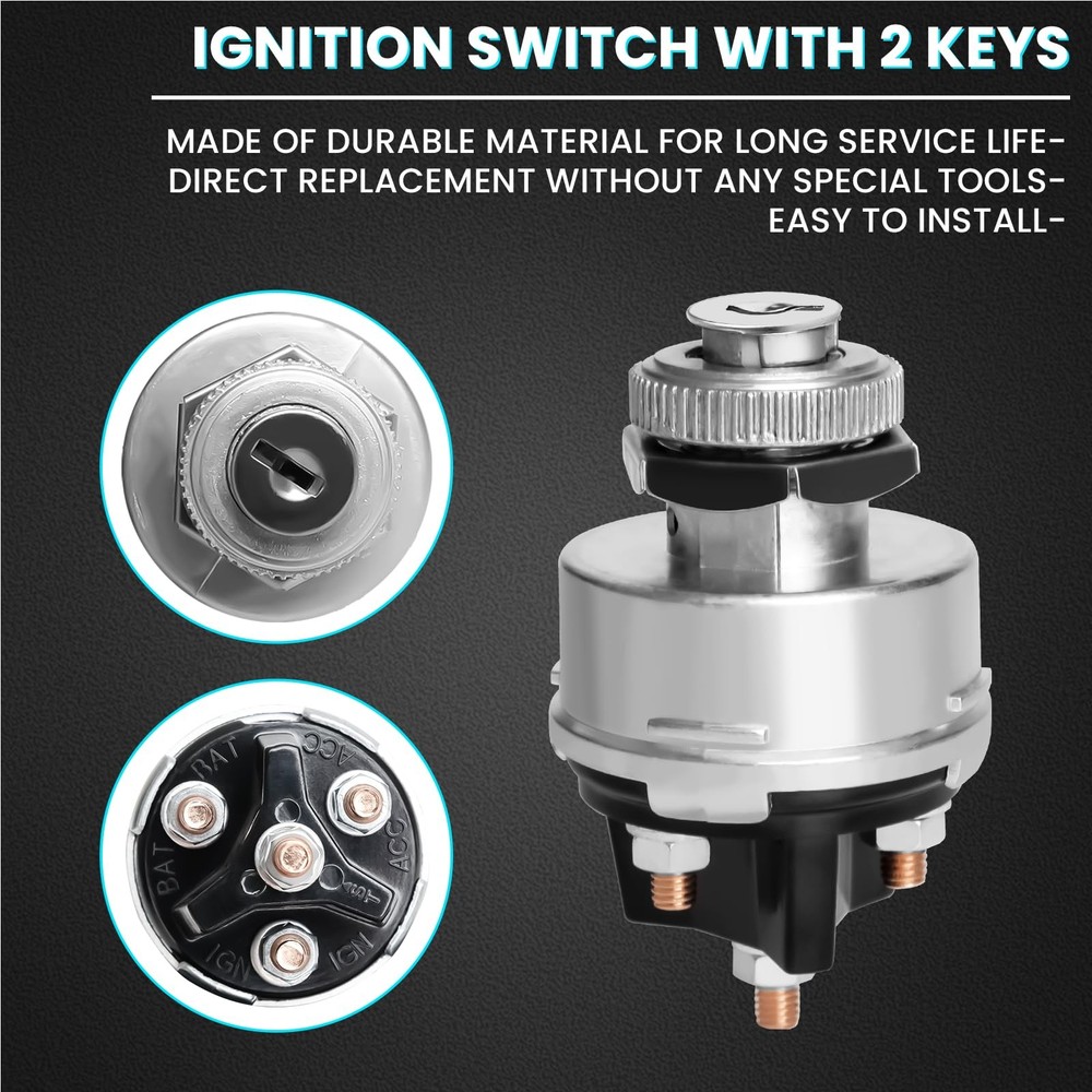 Bularie Ignition Switch with Key, 4-Position Universal Ignition Key Switch 12...