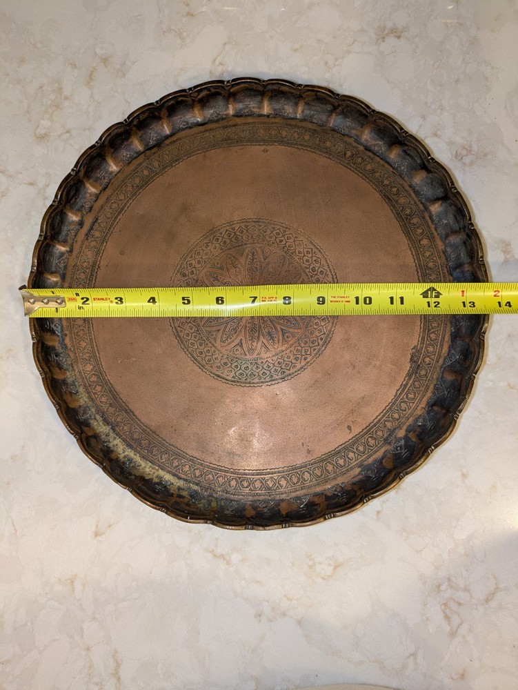 Antique Copper Middle Eastern Etched Serving Tray (13.5")