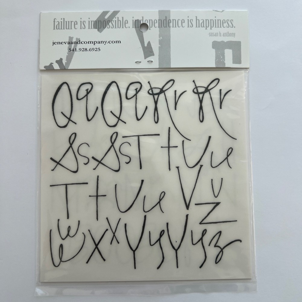 🌸Jeneva Script ALPHABET LETTERS Transfer STICKERS Black Rub On Package funky