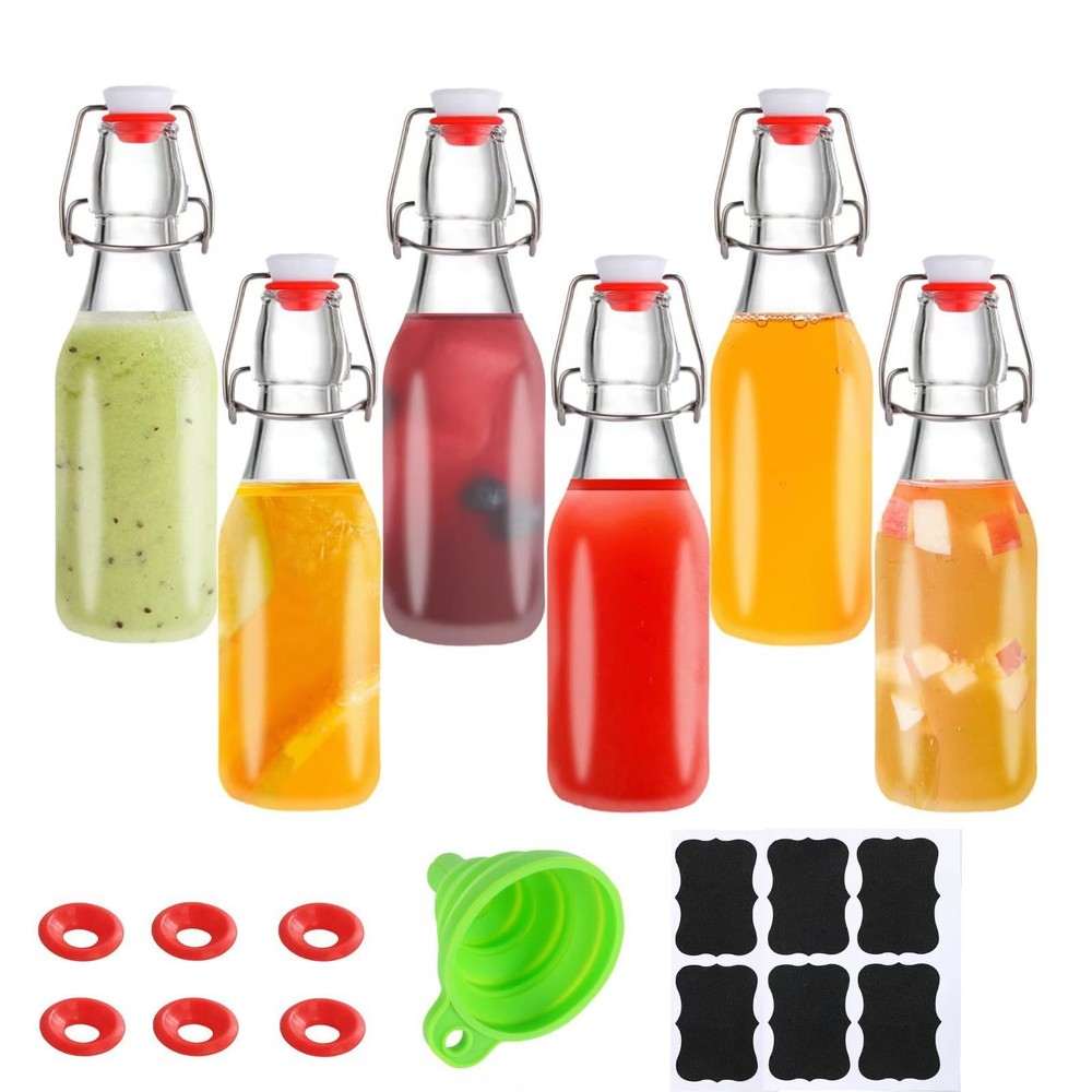 6 Pack 8.5oz Flip Top Glass Bottles,8.5oz swing top glass bottles with airtig...