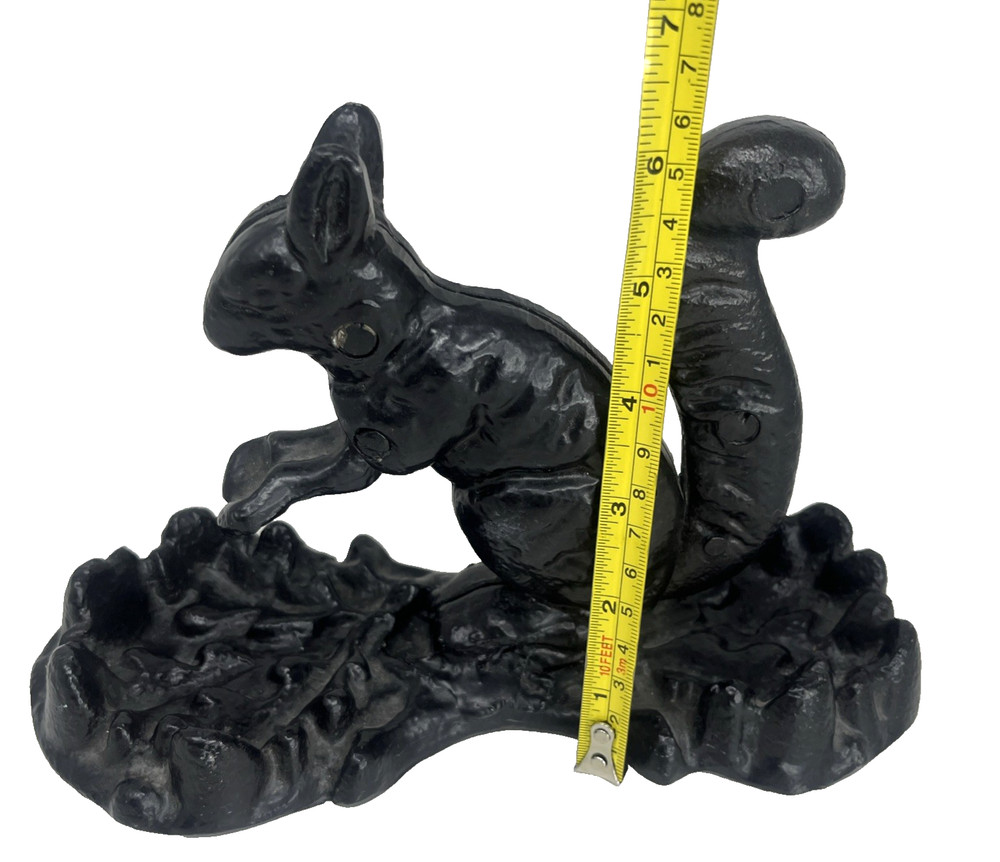 Vintage Squirrel Nutcracker on Tray with Tail Handle Pull Black Metal
