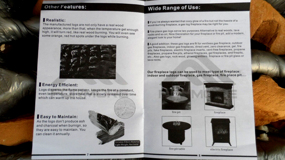 6 Piece Ceramic Logs Set for Gas Fireplace Fire Pit