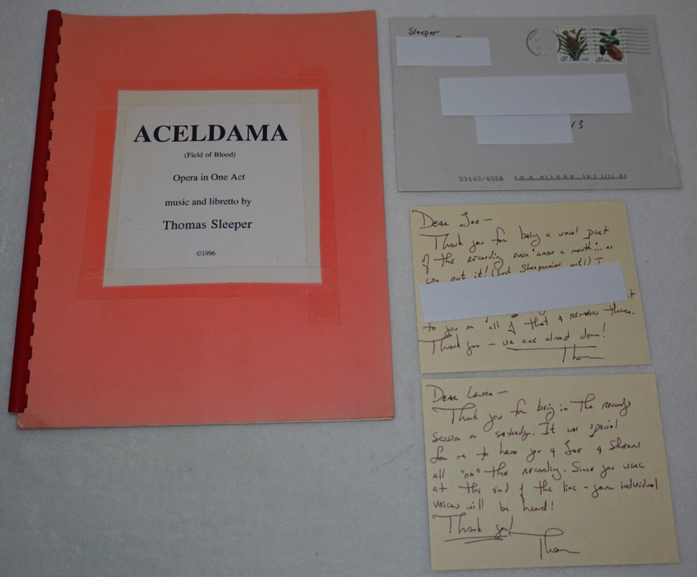 Thomas Sleeper Signed Handwritten Notes & Script 1996 Conductor Composer Miami