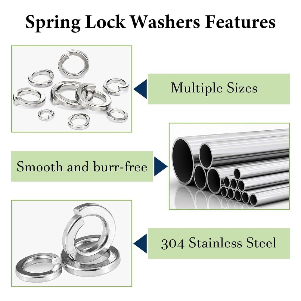 Vifmy SAE Spring Lock Washers Assortment Kit(910 Pack), SAE, Silver