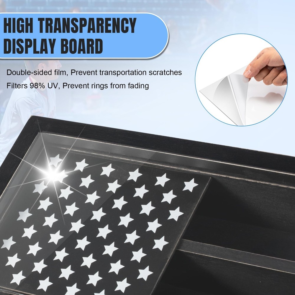 Championship Ring Display Case with 22 Posts - Solid Wood - Wall Mo... Fast Ship