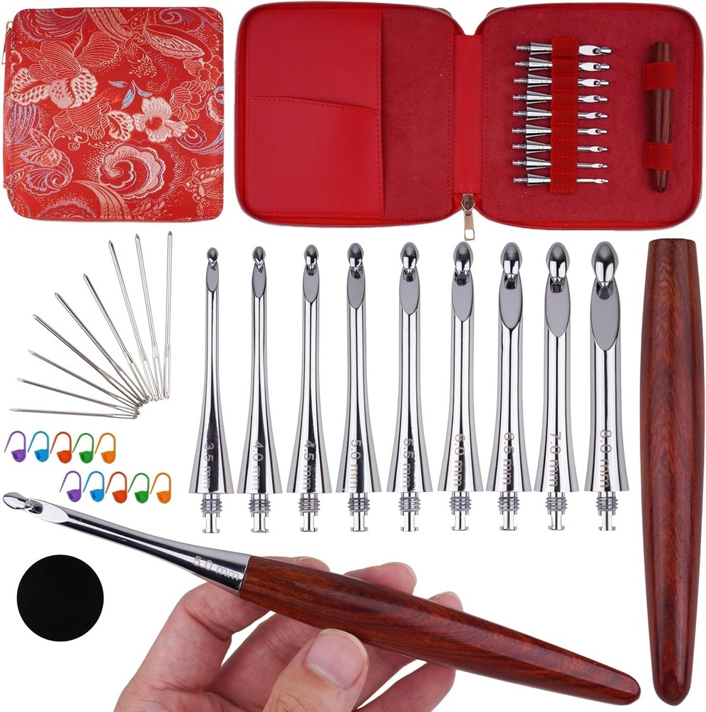 Interchangeable Inline Crochet Hook Ergonomic Crochet Hooks Set with Case For...