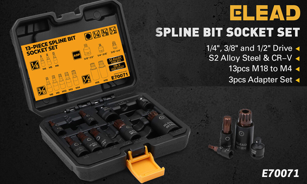 13Pc Torx Bit Socket Set Spline Star Impact Socket Set Adapter With Storage Case