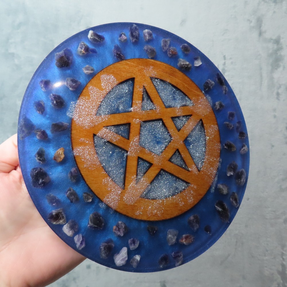 PENTACLE ALTAR TABLE Pentagram Amethyst Handmade Ritual Pagan Wiccan Decor 7"