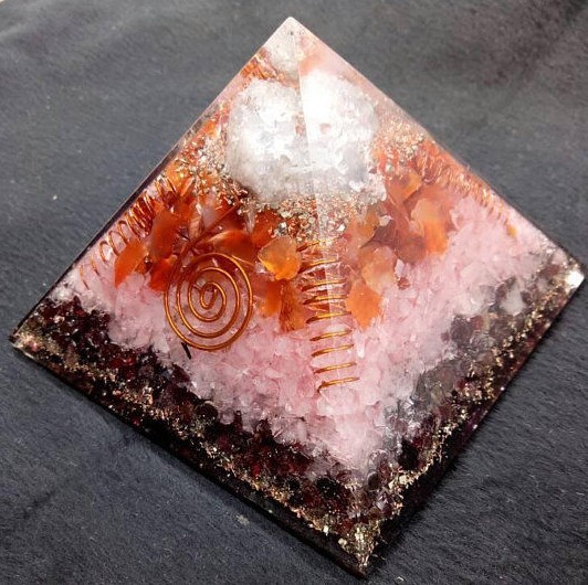 Unique Combination Celestite Rose Quartz Garnet And Carnelian Orgone Pyramid