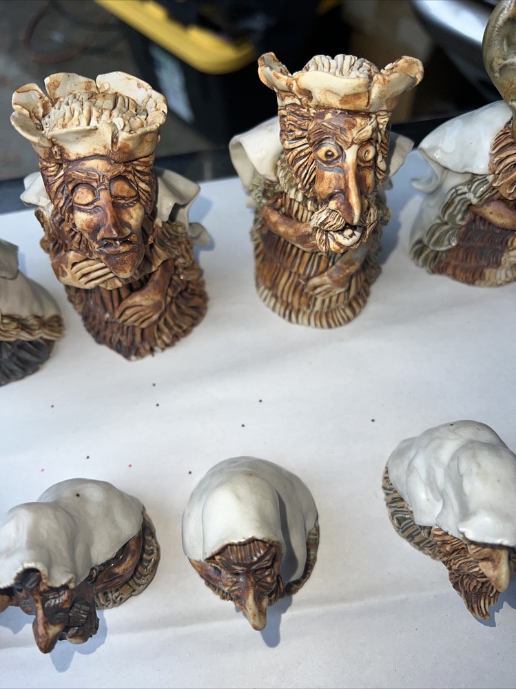 Vintage Gothic Hand Made Clay Chess Pieces No Board