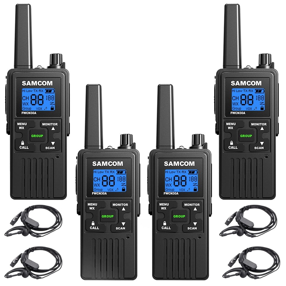 SAMCOM 4 Pack Two Way Radios Long Range Rechargeable All Black 4 Packs