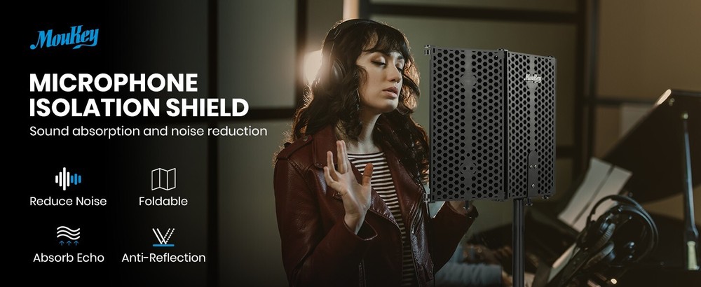 Moukey Microphone Isolation Shield, Foldable Mic Shield with Sound Isolation