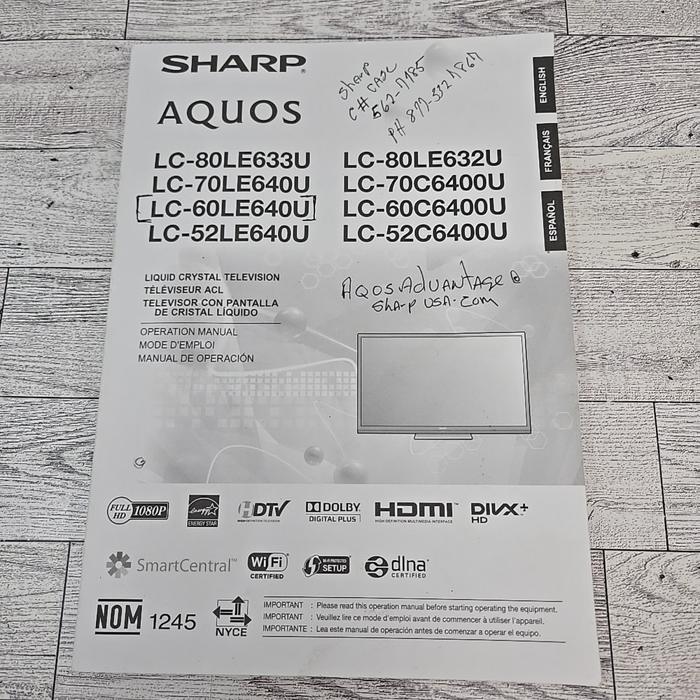 Sharp Aquos Liquid Crystal Television Operation Manual